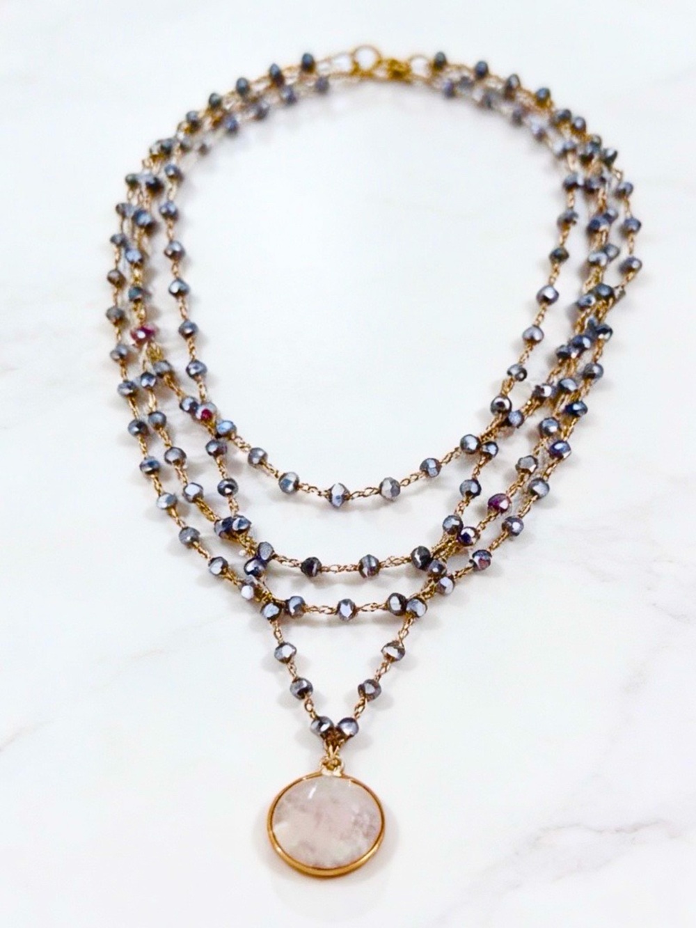New Multi-Strand Hematite Crystal Pendant Necklace